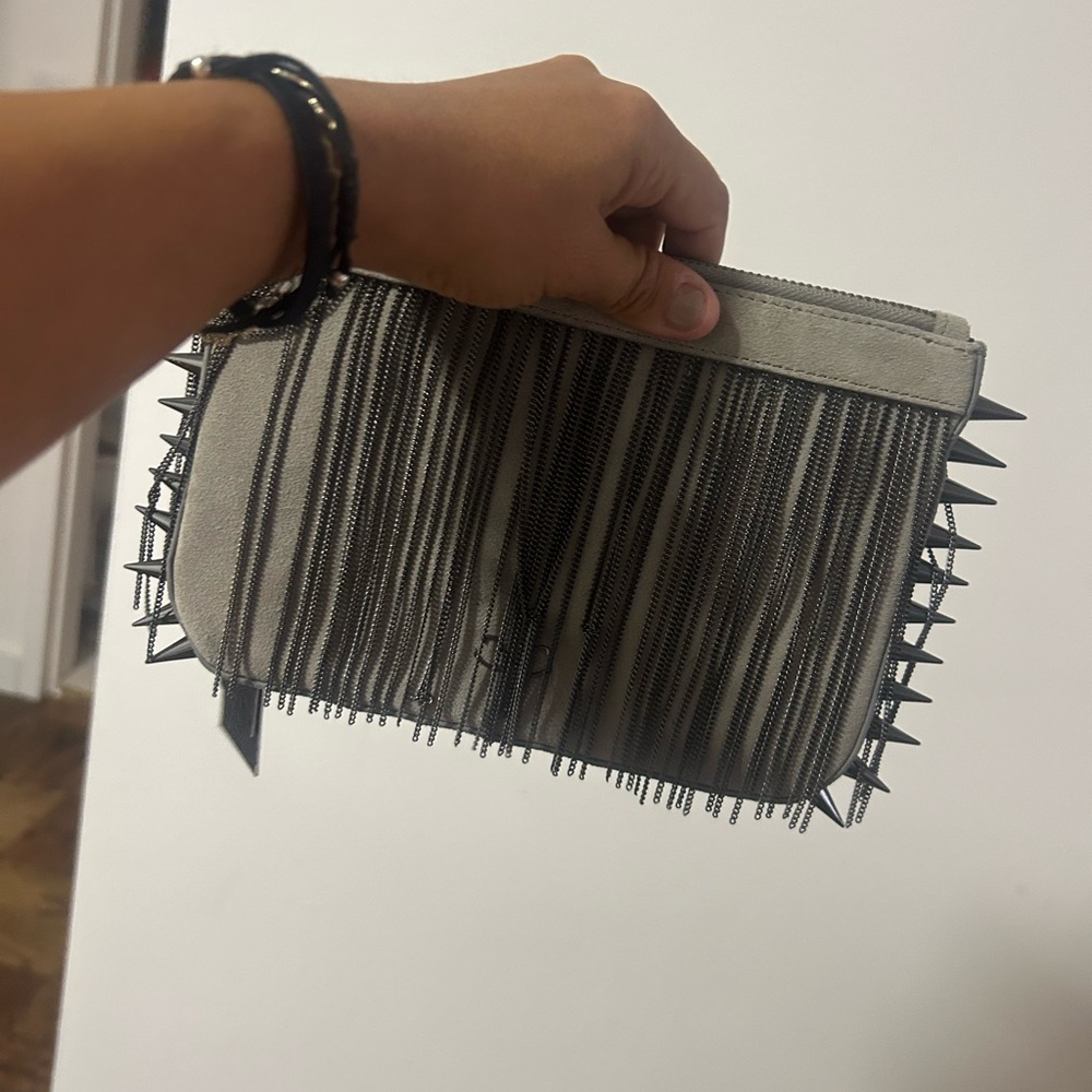Gray and Black Spiked Clutch